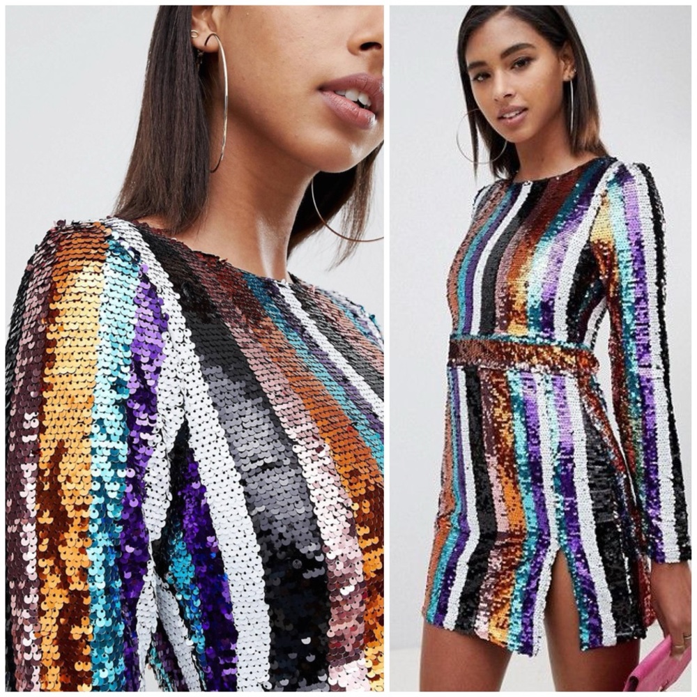 Club L London Striped Sequin Dress (US 2 / UK 6 - fits like 0)